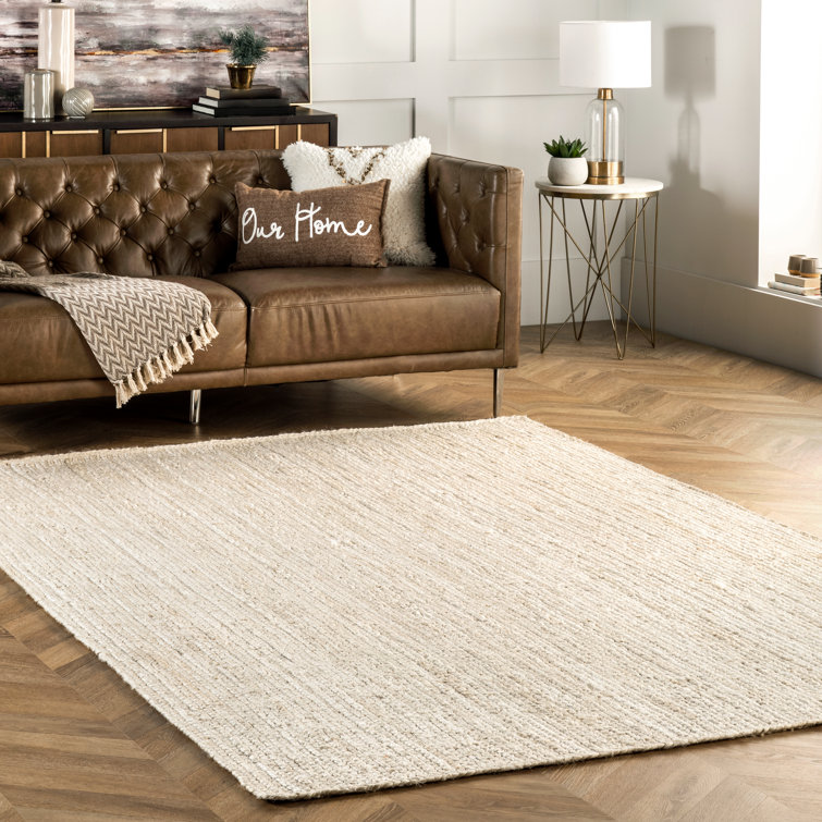 Highland Dunes Cruise Handmade Braided Jute Area Rug in Off White